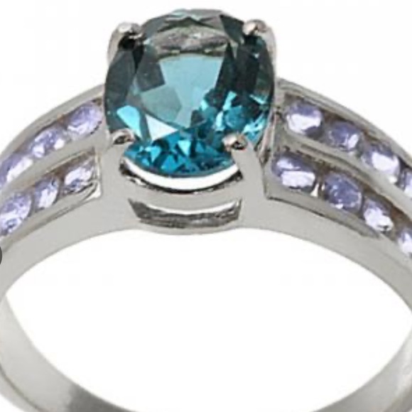 2.80CTW LondonBlue Topaz•0.64CTW 16 Tanzanites•14K WhiteGold/SterlingSilver Ring - Picture 3 of 5